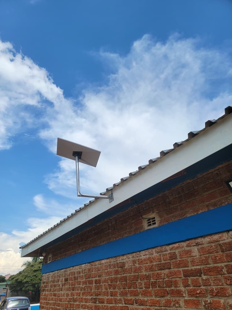 Starlink dish installed on commercial building roof